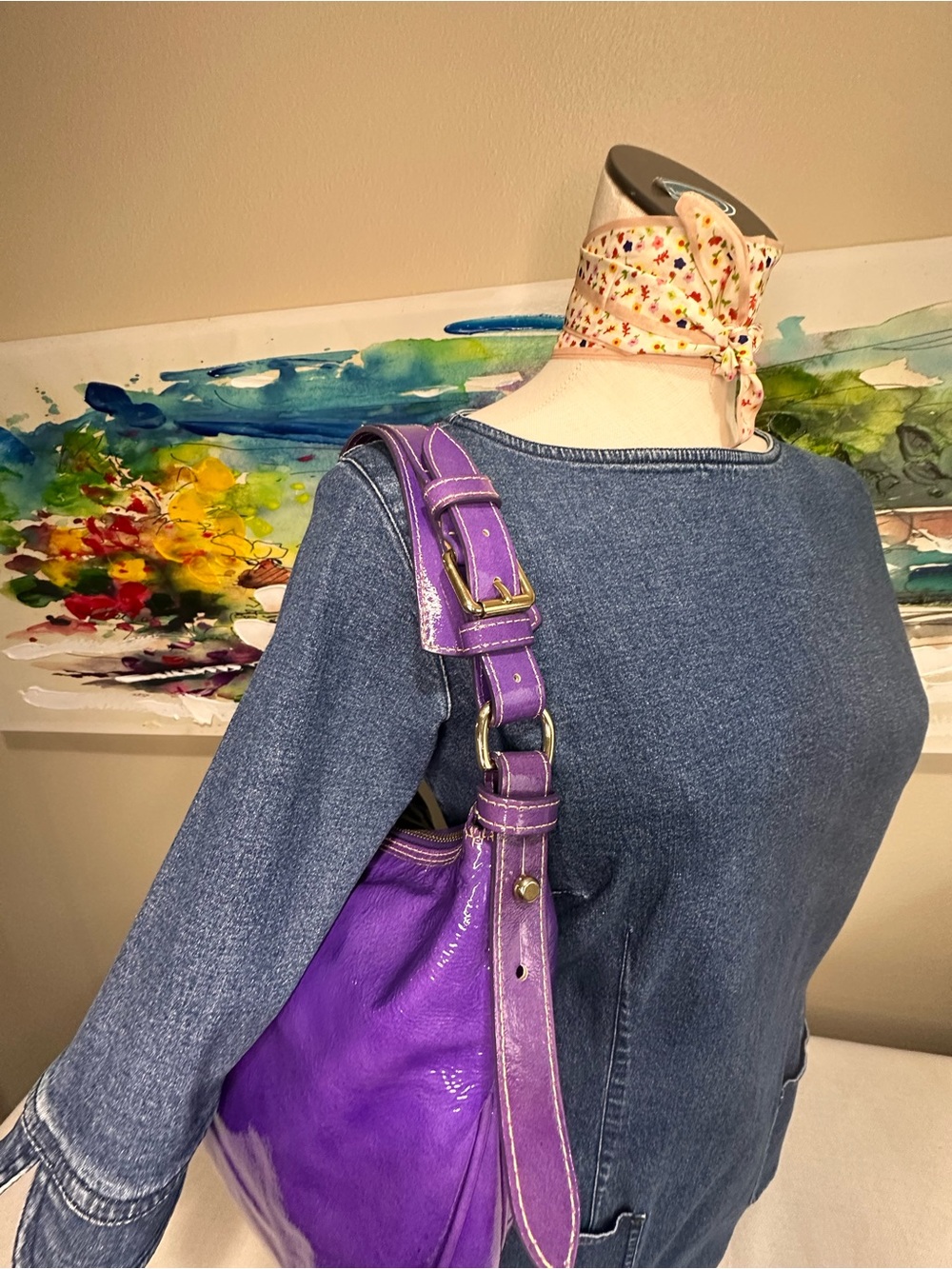 Dooney & Bourke Luisa Purple Patent Leather Shoulder Hobo Bag - Picture 13 of 15